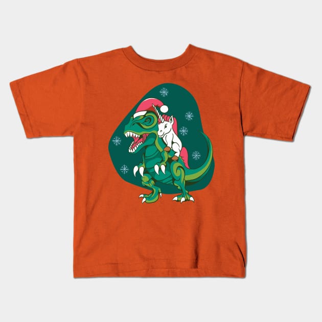 Unicorn Riding Dinosaur Kids T-Shirt by Safdesignx